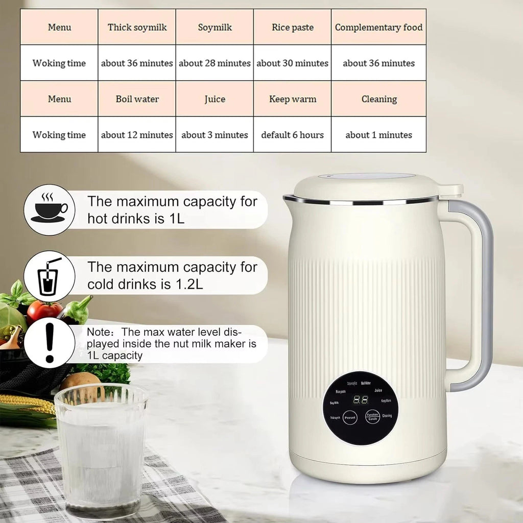 8-in-1 Automatic Nut Milk Maker – 50oz Almond, Soy & Oat Milk Machine with 12-Blade System