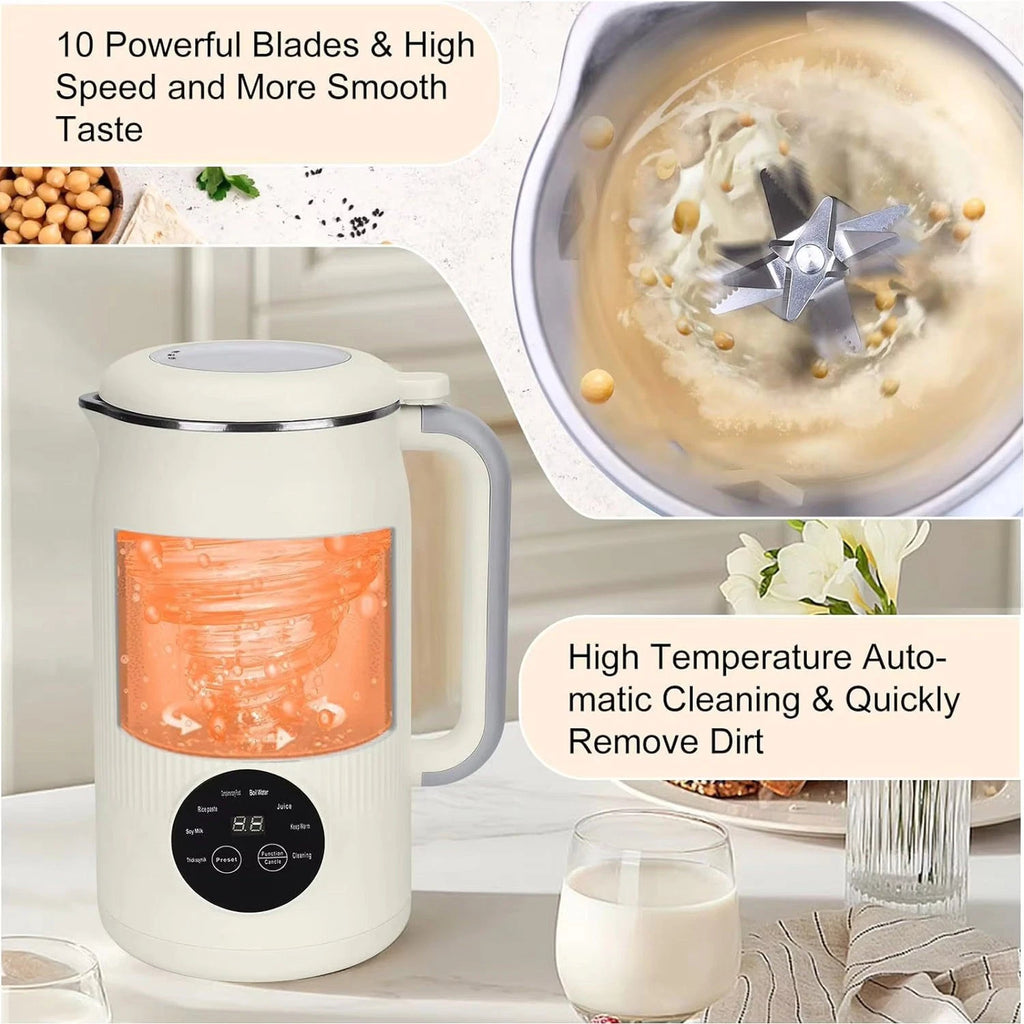 8-in-1 Automatic Nut Milk Maker – 50oz Almond, Soy & Oat Milk Machine with 12-Blade System