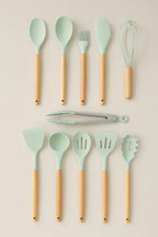 12-Piece Silicone Kitchen Utensil Set – Non-Stick Cooking Tools with Wooden Handles & Storage Holder